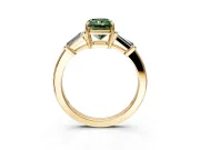 3 Stone Engagement Ring Setting for Fancy Green Radiant Cut Center with Baguette Accents and Prong Head in Yellow Gold