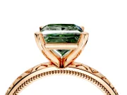 Solitaire Engagement Ring Setting for Fancy Green Princess Cut Center with XO Engraved Band and Prong Head in Rose Gold