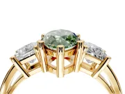 3 Stone Engagement Ring Setting for Fancy Green Marquise Center with Matching Side Accents and Prong Head in Yellow Gold