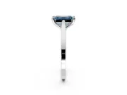 Solitaire Engagement Ring Setting for Fancy Blue Emerald Cut Center with Tapered Shoulders and Prong Head in Sterling Silver