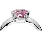 Tension Engagement Ring Setting for Fancy Pink Cushion Cut Center with Wide Flat Band and Tension Head in White Gold