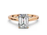 Solitaire Engagement Ring Setting for Emerald Cut Center with Narrow Cathedral Band and Prong Head in Rose Gold