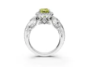 Milgrain Halo Engagement Ring Setting for Fancy Yellow Radiant Cut Center with Shoulder Bezels and Prong Head in White Gold