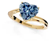Solitaire Engagement Ring Setting for Fancy Blue Heart-Shaped Center with Plain Bypass Twist Band and Prong Head in Yellow Gold