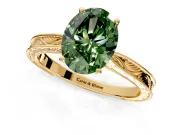 Solitaire Engagement Ring Setting for Fancy Green Oval Center with Engraved Milgrain Band and Prong Head in Yellow Gold