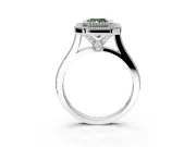 Halo Engagement Ring Setting for Fancy Green Radiant Cut Center with Milgrain Frame, Pave Band and Prong Head in White Gold