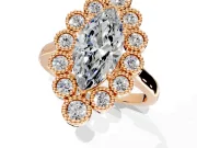 Cluster Halo Engagement Ring Setting for Marquise Center with Milgrain Bezel Accents and Prong Head in Rose Gold