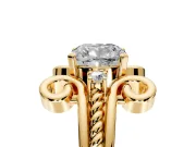 Solitaire Engagement Ring Setting for Cushion Cut Center with Twisted Band and Scroll Prong Head in Yellow Gold