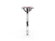 Single Halo Engagement Ring Setting for Fancy Pink Round Cut Center with Corner Claws, Plain Band and Prong Head in White Gold