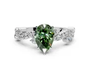 Solitaire Engagement Ring Setting for Fancy Green Pear-Shaped Center with Bar-Station Pave Twist and Prong Head in Platinum