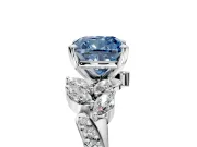 Solitaire Engagement Ring Setting for Fancy Blue Cushion Cut Center with Marquise Accent Twist Band and Prong Head in Platinum