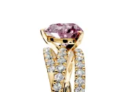 Solitaire Engagement Ring Setting for Fancy Pink Heart-Shaped Center with Woven 3-Strand Pave Band and Prong Head in Yellow Gold