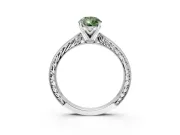 Solitaire Engagement Ring Setting for Fancy Green Pear-Shaped Center with Engraved Milgrain Band and Prong Head in Platinum