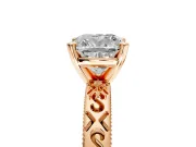 Solitaire Engagement Ring Setting for Cushion Cut Center with Scrollwork Band and Prong Head in Rose Gold