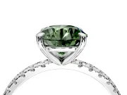 Solitaire Engagement Ring Setting for Fancy Green Round Cut Center with Fine Pave Narrow Band and Prong Head in Platinum