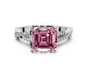 Solitaire Engagement Ring Setting for Fancy Pink Asscher Cut Center with Twisted Pave Split Shank and Prong Head in Platinum