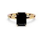 Hidden Halo Engagement Ring Setting for Fancy Black Emerald Cut Center with Plain Band and Tall Prong Head in Yellow Gold