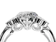 Cluster Engagement Ring Setting for Heart-Shaped Center with Bezel Accent Clusters and Prong Head in Platinum