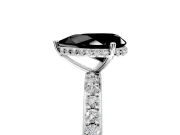 Hidden Halo Engagement Ring Setting for Fancy Black Pear-Shaped Center with Pave Band and Prong Head in Platinum
