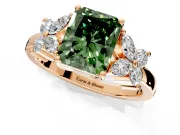 Floral Engagement Ring Setting for Fancy Green Radiant Cut Center with Marquise Cluster Shoulders and Prong Head in Rose Gold