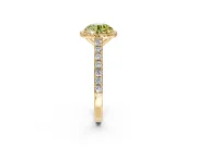 Halo Engagement Ring Setting for Fancy Yellow Round Cut Center with Full Pave Band and Prong Head in Yellow Gold