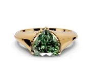 Tension Engagement Ring Setting for Fancy Green Heart-Shaped Center with Wide Tapered Band and Tension Head in Yellow Gold