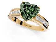 Solitaire Engagement Ring Setting for Fancy Green Heart-Shaped Center with Princess Cut Channel Band and Prong Head in Yellow Gold