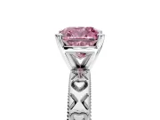 Solitaire Engagement Ring Setting for Fancy Pink Cushion Cut Center with XO Engraved Band and Prong Head in Platinum