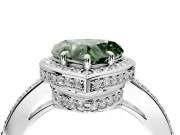 Halo Engagement Ring Setting for Fancy Green Heart-Shaped Center with Metal-Rimmed Halo, Pave Band and Prong Head in Platinum