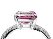 Solitaire Engagement Ring Setting for Fancy Pink Asscher Cut Center with Multi-Row Pave Accents and Basket Head in Platinum