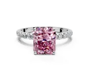 Solitaire Engagement Ring Setting for Fancy Pink Radiant Cut Center with Micro Pave Band and Prong Head in Sterling Silver