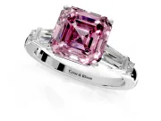 Bar-Set Engagement Ring Setting for Fancy Pink Asscher Cut Center with Tapered Baguette Accents and Prong Head in Platinum