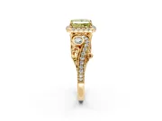 Milgrain Halo Engagement Ring Setting for Fancy Yellow Princess Cut Center with Shoulder Bezels and Prong Head in Yellow Gold