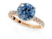 Solitaire Engagement Ring Setting for Fancy Blue Round Cut Center with Band of Accents and Prong Head in Rose Gold