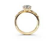Cluster Engagement Ring Setting for Round Cut Center with Round Cut Accent Band and Prong Head in Yellow Gold