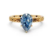 Solitaire Engagement Ring Setting for Fancy Blue Pear-Shaped Center with Scrollwork Band and Prong Head in Yellow Gold
