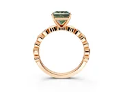 Solitaire Engagement Ring Setting for Fancy Green Princess Cut Center with Beaded Bezel Station Band and Prong Head in Rose Gold