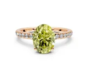 Solitaire Engagement Ring Setting for Fancy Yellow Oval Center with Fine Pave Band and Prong Head in Rose Gold