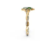 Halo Engagement Ring Setting for Fancy Green Pear-Shaped Center with Twist Band and Prong Head in Yellow Gold