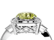 Halo Engagement Ring Setting for Fancy Yellow Round Cut Center with Milgrain Rim, Pave Band and Prong Head in Sterling Silver