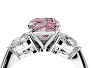 3 Stone Engagement Ring Setting for Fancy Pink Cushion Cut Center with Large Pear-Shaped Accents and Prong Head in Sterling Silver
