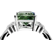 Solitaire Engagement Ring Setting for Fancy Green Princess Cut Center with Grooved Bar Accent Band and Prong Head in White Gold