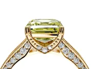 Solitaire Engagement Ring Setting for Fancy Yellow Asscher Cut Center with Milgrain-Framed Pave Band and Prong Head in Yellow Gold