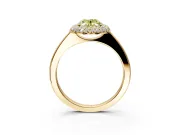 Halo Engagement Ring Setting for Fancy Yellow Oval Center with Plain Tapered Band and Prong Head in Yellow Gold