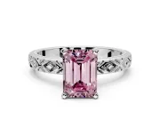 Solitaire Engagement Ring Setting for Fancy Pink Emerald Cut Center with Milgrain X Pattern Band and Prong Head in Platinum