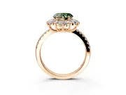 Floral Halo Engagement Ring Setting for Fancy Green Heart-Shaped Center with Pave Accents and Prong Head in Rose Gold