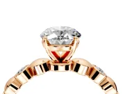 Solitaire Engagement Ring Setting for Oval Center with Beaded Bezel Station Band and Prong Head in Rose Gold