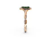 Halo Engagement Ring Setting for Fancy Green Emerald Cut Center with Twist Band and Prong Head in Rose Gold