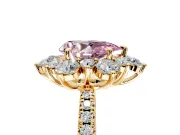 Floral Halo Engagement Ring Setting for Fancy Pink Pear-Shaped Center with Pave Accents and Prong Head in Yellow Gold