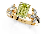 Floral Engagement Ring Setting for Fancy Yellow Emerald Cut Center with Trailing Marquise Accents and Prong Head in Yellow Gold
